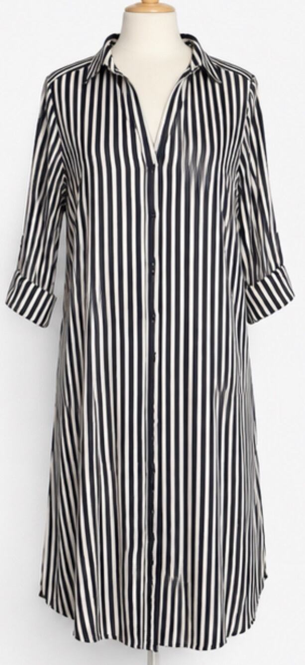 Mile Gabrielle Black & White Striped Robe Collared Belted Tie 3/4 2X